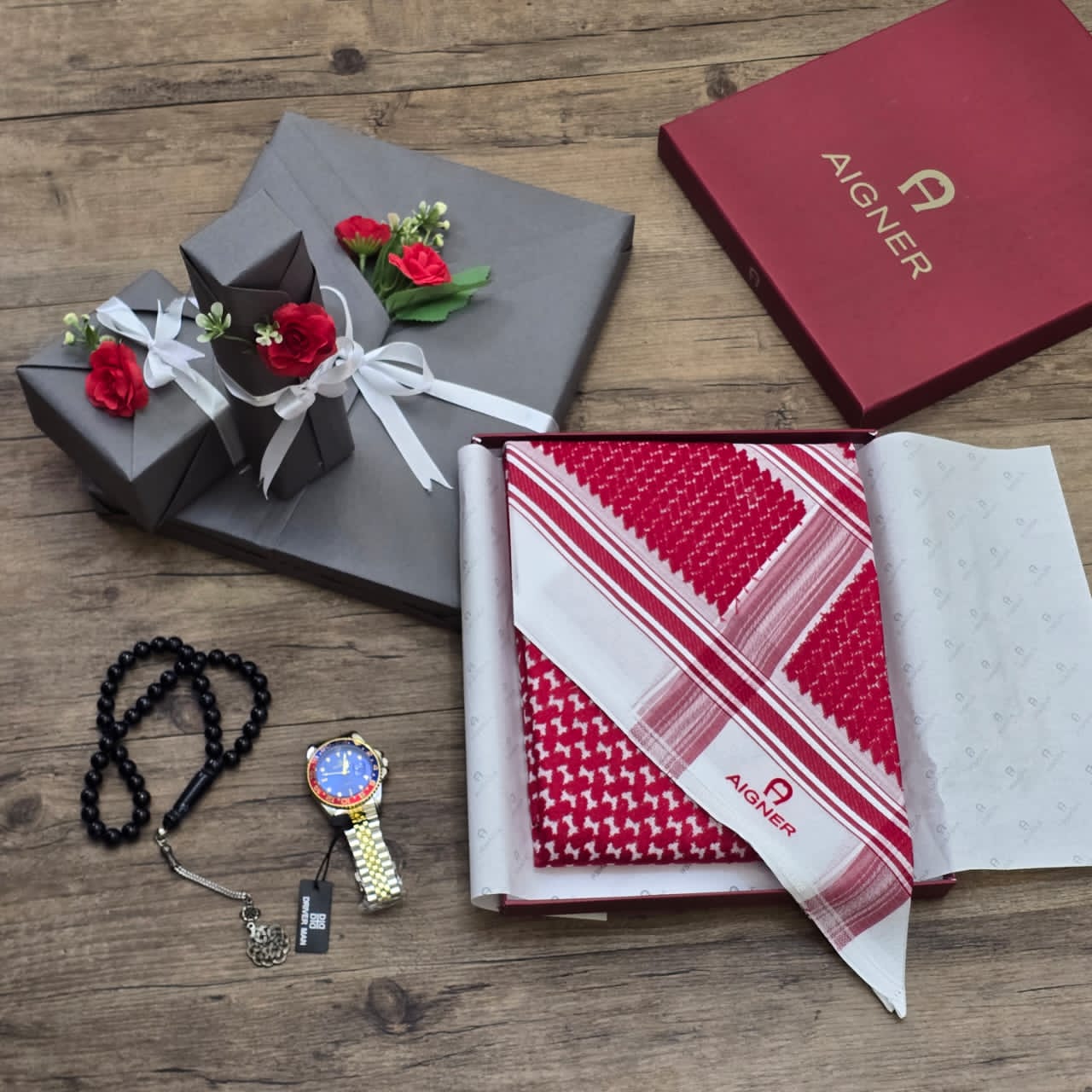 بوكس هدايا رجالي  | شماغ، ساعة وسبحة بتغليف فخم | هدية فاخرة 2025