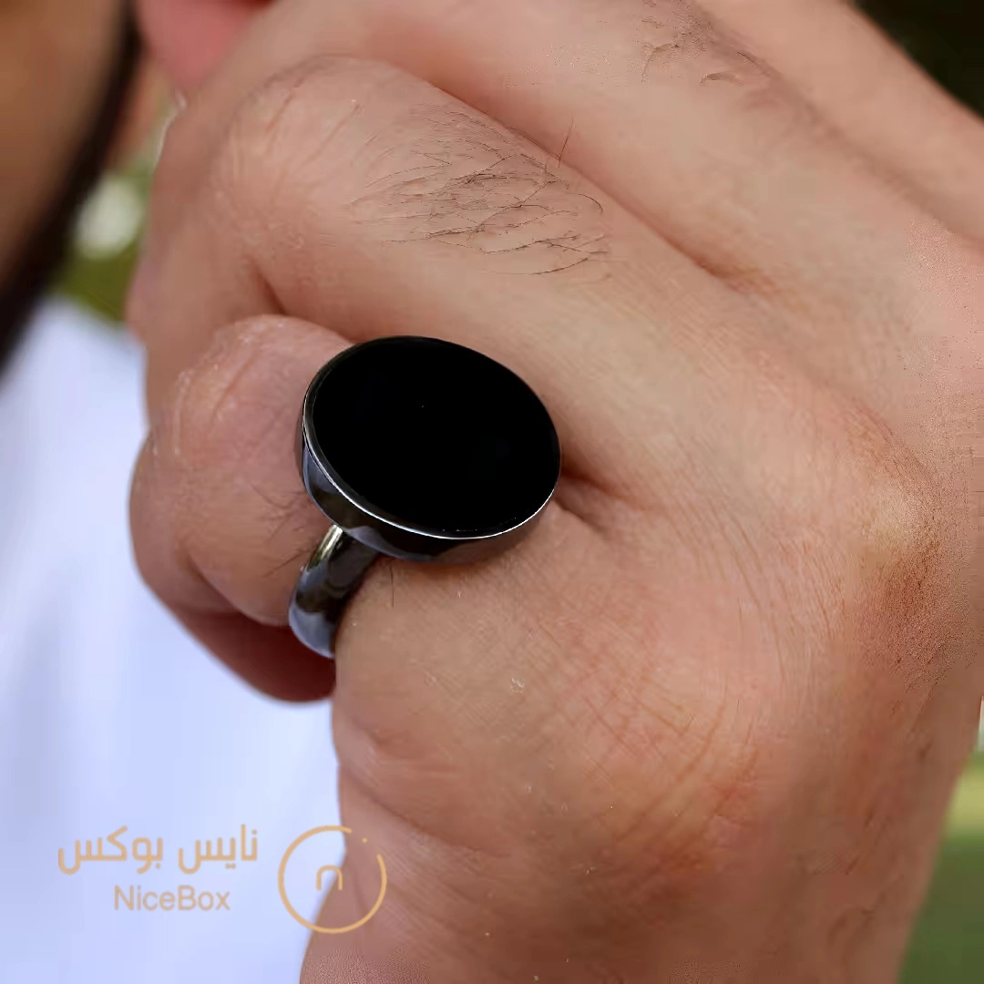 حاتم فضة اسود رجالي ملكي عيار 925