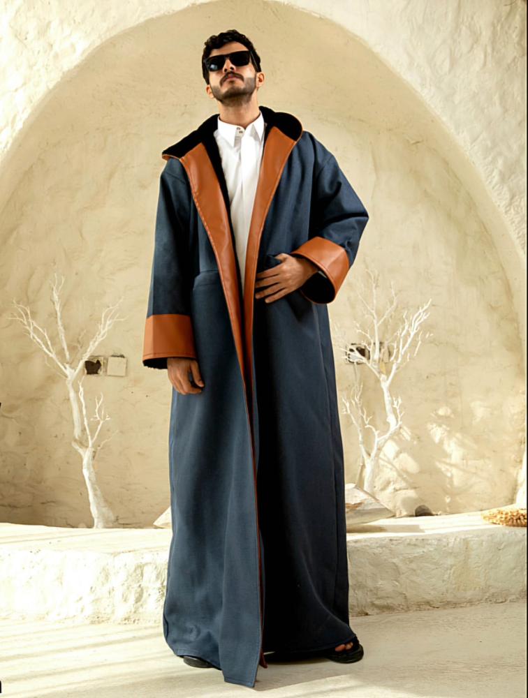 فروة رجالية شتوية سدو باللون الكحلي الاطراف جلد