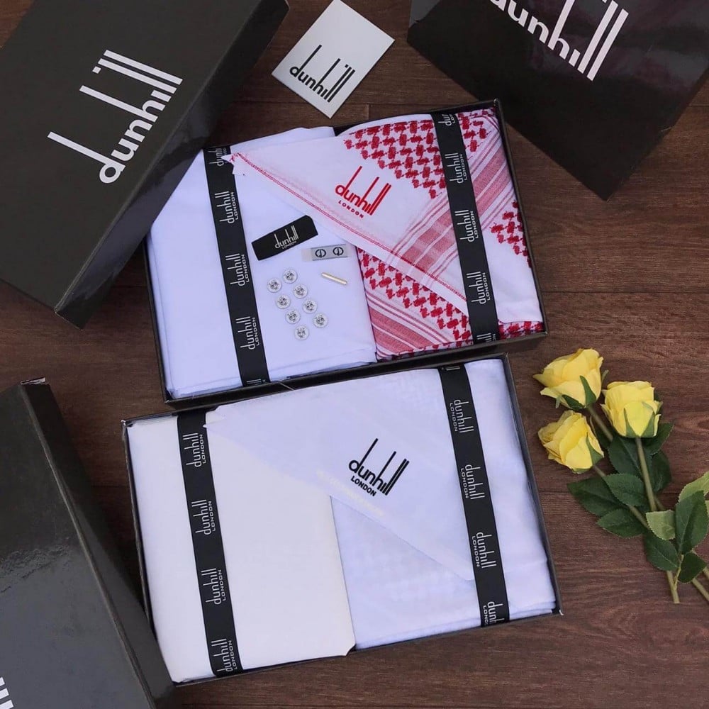 طقم رجالي ماركة  من دنهل-شماغ، وقماش ماركة