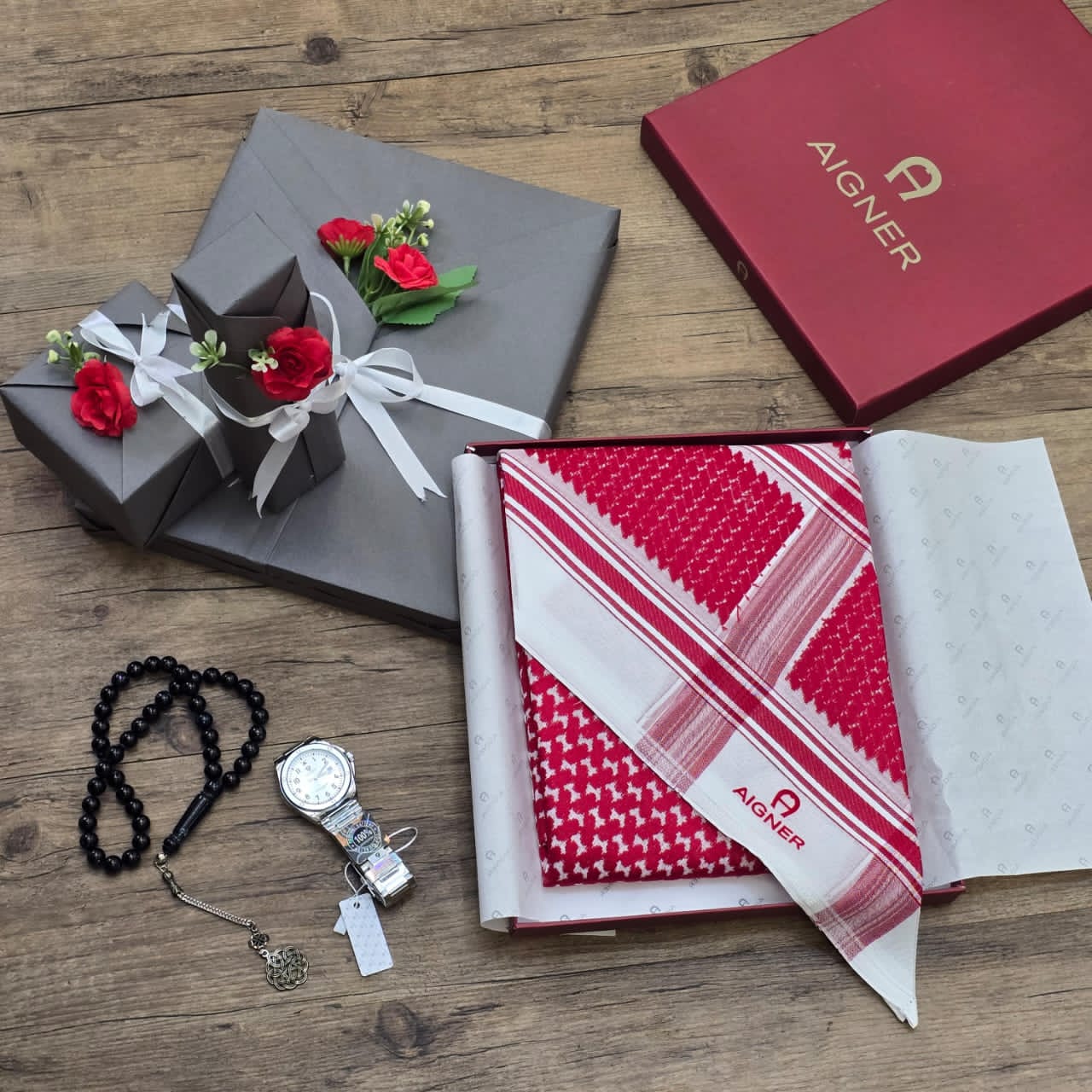 بوكس هدايا رجالي  | شماغ، ساعة وسبحة بتغليف فخم | هدية فاخرة 2025