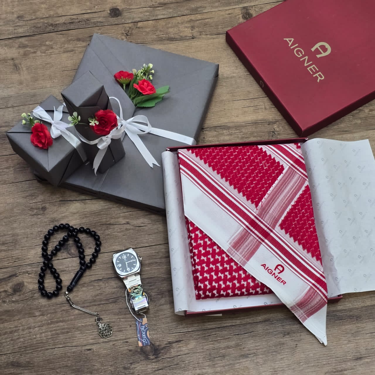 بوكس هدايا رجالي  | شماغ، ساعة وسبحة بتغليف فخم | هدية فاخرة 2025