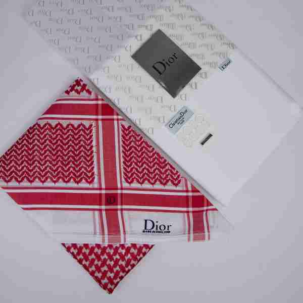 طقم هدايا رجالي ديور - قماش صيفي وشماغ ديور أحمر إنجليزي ملحقات كاملة